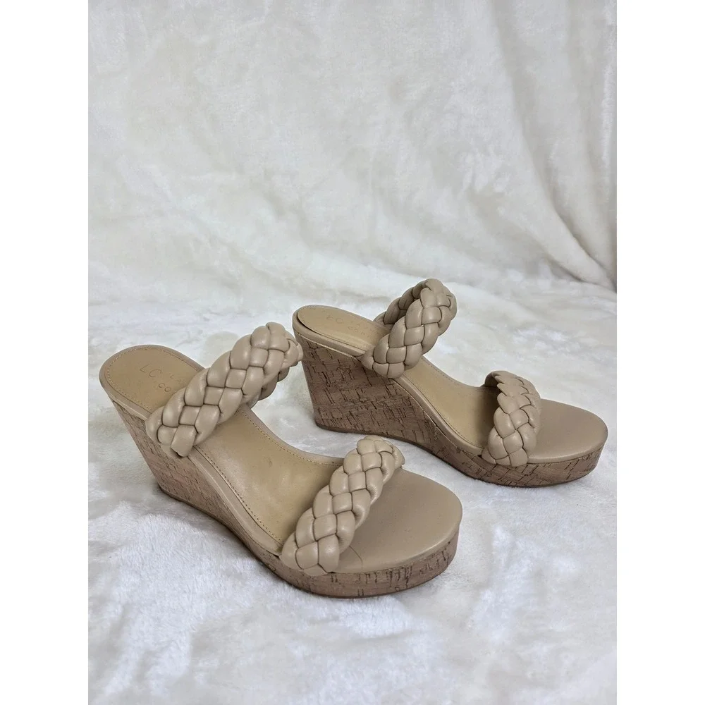 LC Lauren Conrad Braided Wedge Sandals Tan‎ Memory Foam Comfort Women's 7.5